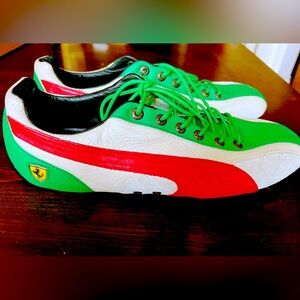 Puma Ferrari Green Red White Leather & Suede Sneakers men’s 9.5, women 11